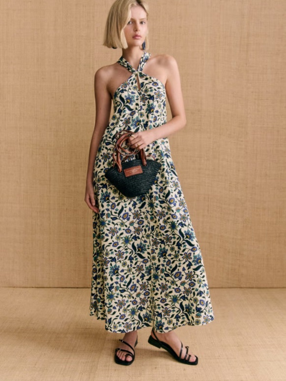 NWT Sézane x Momoni Rena Dress in Arabesque Blue Size 6/38